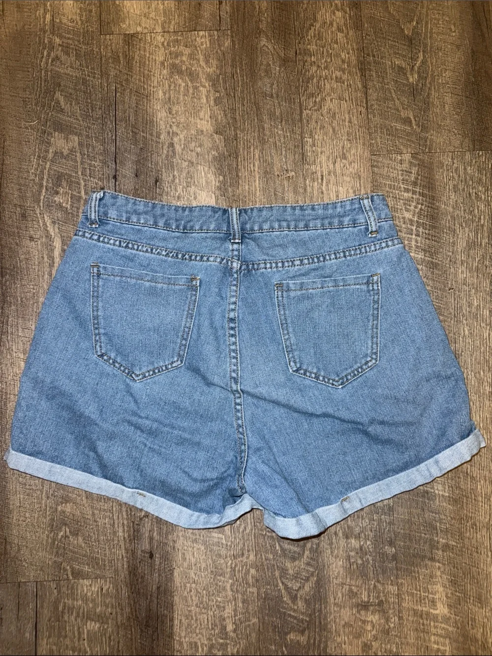 SHEIN Blue Daisy Embroidered Denim Shorts